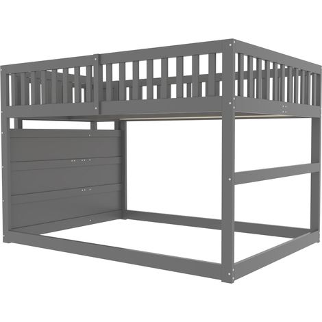 Lit superposé bas 140 x 200 cm, lit superposé sécurisé avec espace de rangement, design à haute barrière, lit en bois, gris (1/5)