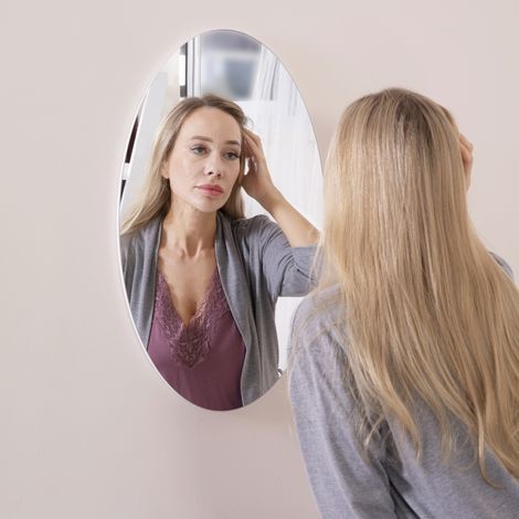 AMXCNOY Miroir mural, miroir ovale, sans cadre, pour salle de bain ou chambre à coucher, design simple et élégant, horizontal ou vertical, 64 x 37 cm (1/5)