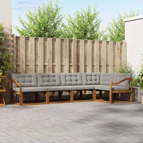 Outdoor-Sofagarnitur mit Kissen 5 pcs Natürlich und Hellgrau