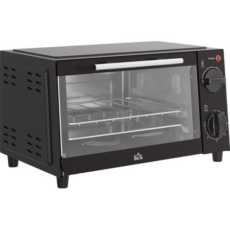 Mini-four 9L noir en acier inoxydable 750W, température 100-230°C minuterie 60min réglable avec grille et plateau