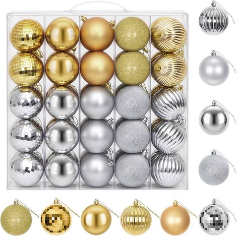 vidaXL Juego de bolas navideñas 50 uds. Plateado y dorado 8 cm (1/5)