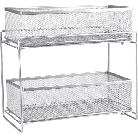 Haloyo – Organisateur évier 2 niveaux avec tiroir coulissant – Dimensions 35x18x32.5cm – Fer argenté – Optimise l'espace sous évier