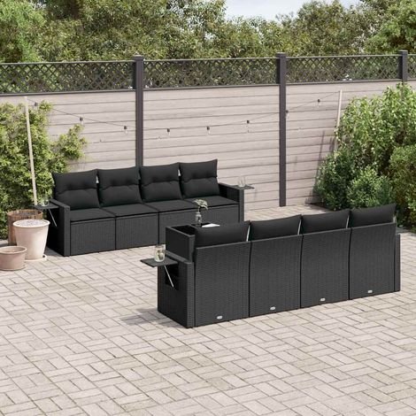 vidaXL Salon de jardin 9 pcs avec coussins noir résine tressée (1/3)