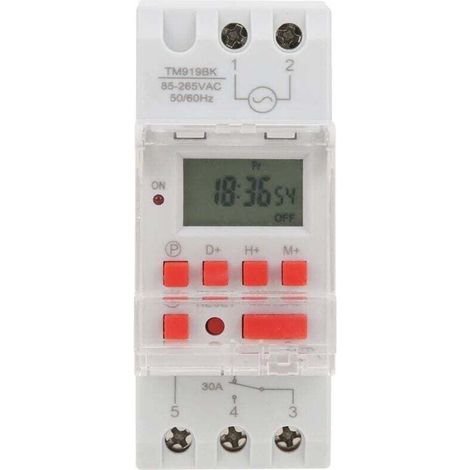 TM919BK 85-265V 30A Digital Timer, 24/7 Programmable, LCD Display, 16 On/Off Settings (1/4)