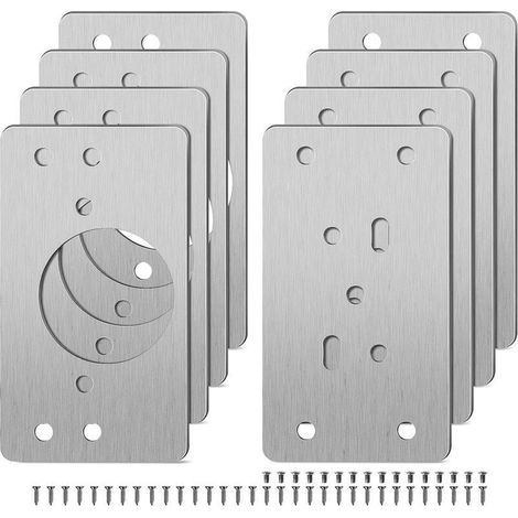 Charnière pour meuble,8 Pièces Supports de Réparation de Charnière Kit de Charnière en Acier Inoxydable avec 48 Visser pour Bois Meubles Étagères Cabine 9050mm (1/5)