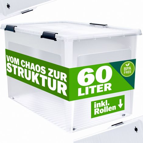 Scatola portaoggetti trasparente con coperchio 60l 60x40x35cm impilabile 223009799 (1/5)