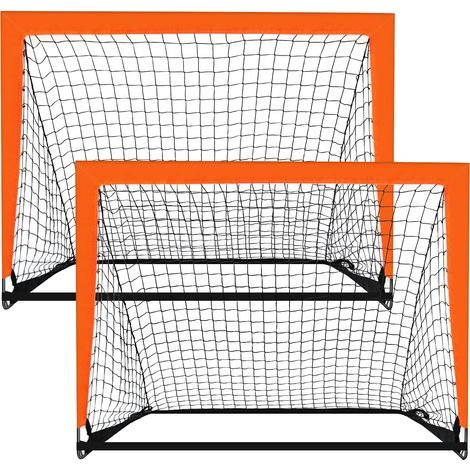 Lot de 2 buts de football portables pour enfants, pour jardin, intérieur et extérieur, orange. (1/3)