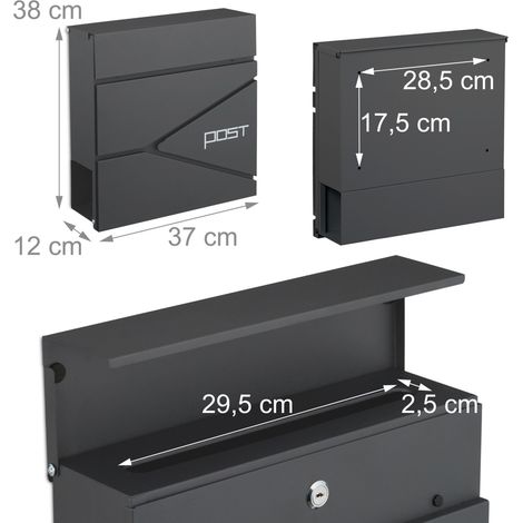 Buzón de pared moderno con portaperiódicos gran apertura de hierro con recubrimiento en polvo gris 130017431 (1/3)