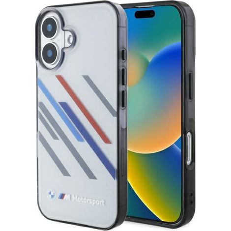 BMW BMHCP16S23HTRAG iPhone 16 6.1" gris/gris carcasa rígida Motorsport IML Rayas aleatorias (1/5)