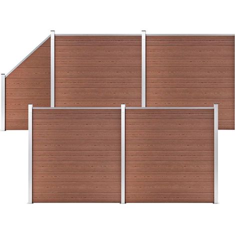 Ensemble de clôture WPC 4 Carré + 1 Incliné 792 x 186 cm Marron (1/5)