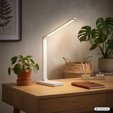 Briloner Lampe De Bureau LED Orientable 38 cm 4,8W 400lm 2700K-6500K Blanc Chaud Au Blanc Lumière Du Jour Variateur Tactile Blanc - Lampe De Table Lampe De Lecture Bureau