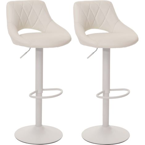 Lot de 2 tabourets de bar HWC-N64, chaise de bar tabouret de comptoir, repose-pieds pivotant, similicuir métal  blanc (1/5)