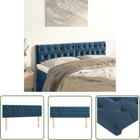 The Living Store Têtes de lit 2 pcs Bleu foncé 80x7x78/88 cm Velours - Tête De Lit - Literie - Meuble De Chambre - Velours - Tête De Lit Rembourrée (1/5)