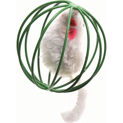Souris grise dans une balle verte jouet pour chat taille 6 cm