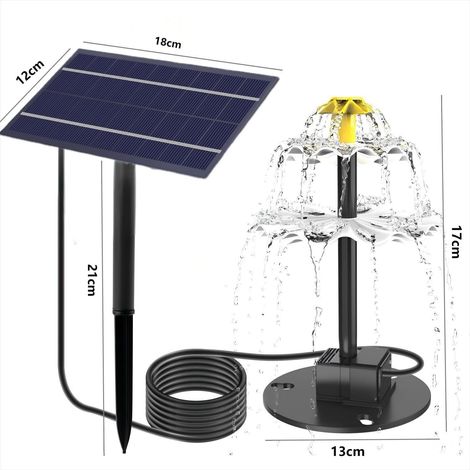 Solarbetriebener Außenbrunnen, 9 Düsen, 4 Watt, geeignet für Balkone, Gärten, Teiche, Vogeltränken, weiß/grau.