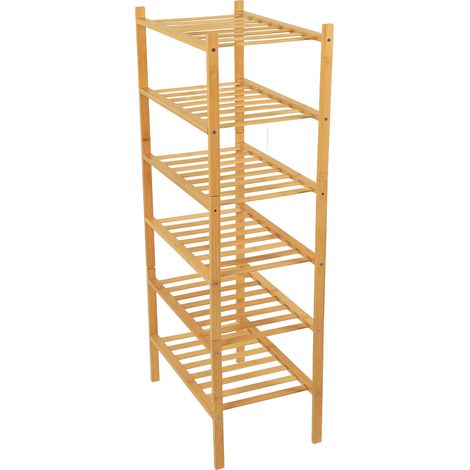 Étagère à chaussures empilable à six niveaux, couleur naturelle, idéale pour l'entrée, le couloir ou le placard. (1/5)