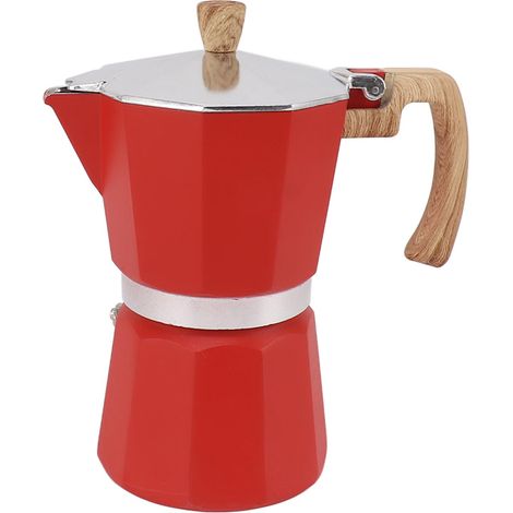 Italienische Kaffeemaschine aus Aluminiumlegierung, 150 ml, achteckiges Design für komfortablen Griff, geeignet für Gas- und Elektroherde, Rot (1/5)