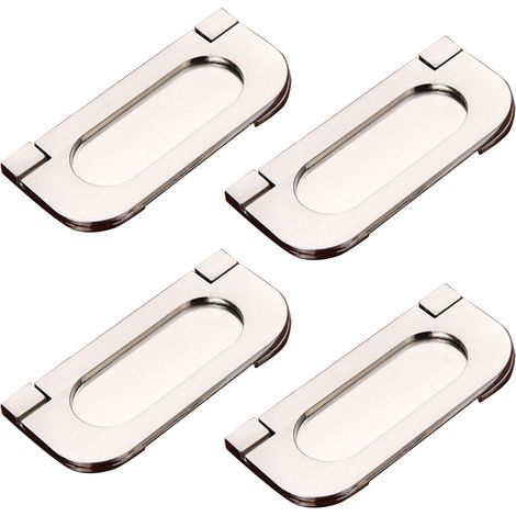 Lot de 4 poignées de tiroir escamotables, anneau encastré en nickel, fixation invisible pour armoires et placards