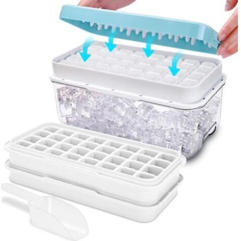 Vassoio per cubetti di ghiaccio, stampo per cubetti di ghiaccio di qualità alimentare con coperchio, rilascia tutti i cubetti di ghiaccio in un secondo, senza BPA, 64 vassoi per cubetti di ghiaccio (v