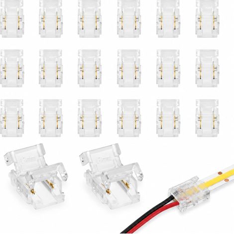 20 Pcs Connecteurs LED COB 2 Broches 8 mm Sans Soudure, Connecteurs Rapides pour Ruban LED SMD 3528 2835, Adaptateur Bande LED 12V/24V Compatible Fils 22AWG et Rubans COB, Connecteur Ruban LED (1/5)