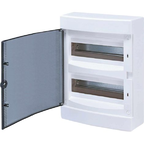 Coffret électrique apparent 24 modules – 2 rangées – IP 40 – Montage en saillie – Porte translucide teintée réversible