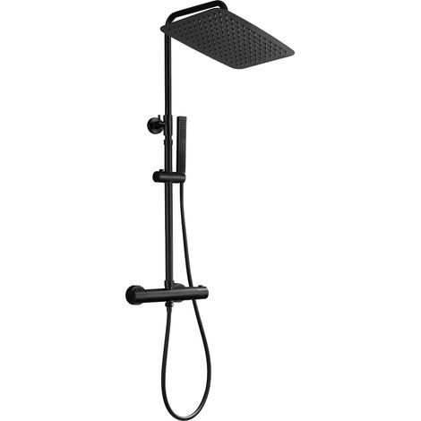Colonne de douche Inox avec Robinetterie Thermostatique, Système Pluie pour Cabine Baignoire avec Barre Réglable Hauteur et Tête de Douche 35x25 cm Noir (1/5)