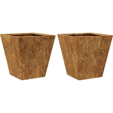 Vaso per fioriera aiuola rialzata piante fiori giardino terrazze set da 2 30 x 30 x 30 cm acciaio corten Marrone 020038917