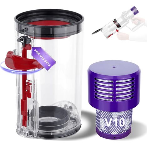 Poubelle Collecteur Réservoir pour Dyson V10 SV12 SV13 SV27 Filtre Bac à Poussière Cuve Pièces Détachées Accessoires Conteneur Filtrante Rechange pour Dyson V10 Aspirateur Accessoires Dustbin (1/5)
