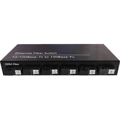 6-Port-10/100M-Ethernet-Switch, 6 Glasfaseranschlüsse, 2UTP-RJ45-Glasfaser-Transceiver, optischer Medienkonverter, US-Stecker (1/5)