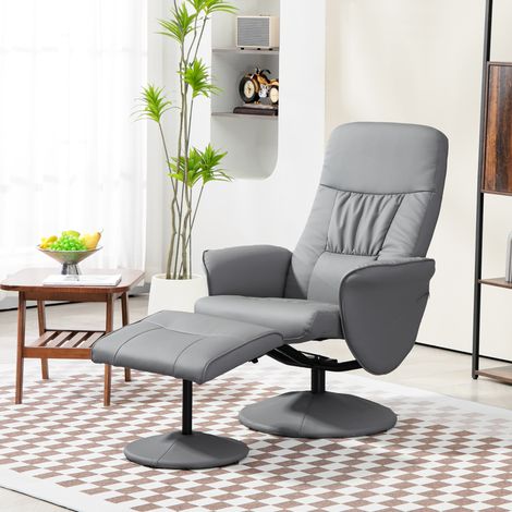 Ensemble fauteuil 2 pièces, fauteuil avec repose-pieds, fauteuil inclinable avec repose-pieds, réglable en hauteur, dossier inclinable, gris clair (1/4)