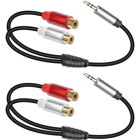 Câble audio stéréo 3,5 mm vers 2 RCA câble adaptateur, câble séparateur stéréo auxiliaire 1/8 mâle vers 2 RCA femelles pour téléphone, tablette, ordinateur, MP3, enceinte (30 cm/2 pack) (1/5)