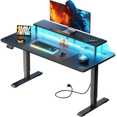 Escritorio eléctrico de altura ajustable - ECOFURNIX LED - 160x60 cm - Altura regulable - Toma USB integrada