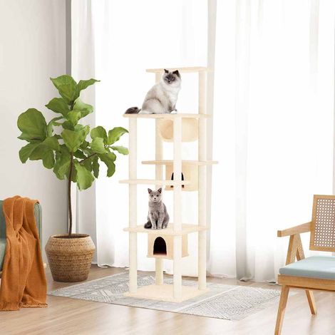 Arbre à chat Maison à chat - Grande capacité avec griffoirs en sisal Crème 169 cm BV535418 - BonneVie (1/5)