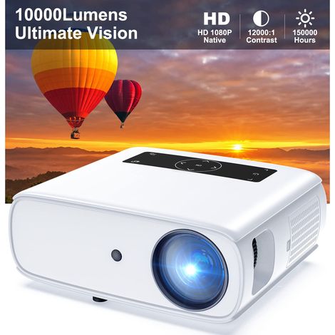 Vidéoprojecteur Full HD natif 1080P, Home cinéma 10000L Projecteur, 4K Supporté Fonction Zoom RétroProjecteur 350'' pour Smartphone/PC/Ordinateur portable/PS4/EXCEL/PPT (1/5)