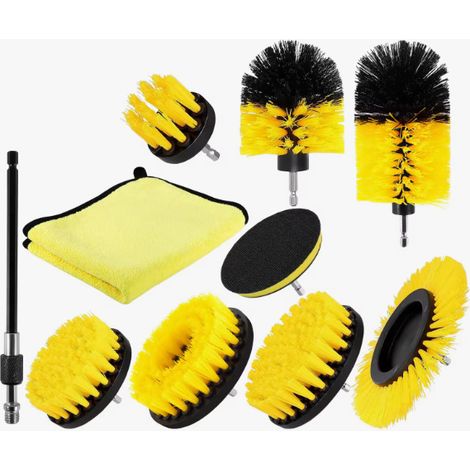 Brosse pour perceuse, kit de nettoyage de 10 pièces pour perceuse électrique, tournevis, brosse pour jantes, cuisine, salle de bain, baignoire, carrelage, sol, tissu