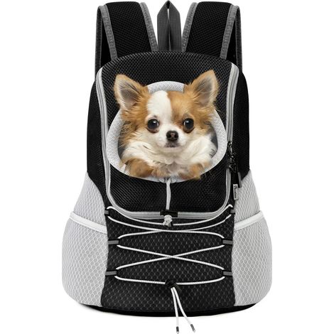 Sac à Dos Réglable pour Chiens, Sac à Voyage pour Animal de Compagnie en Polyester Respirant, Sac de Transport pour Chien Chat avec Ceinture de Sécurité pour Randonnée Extérieur, M/Noir (1/5)
