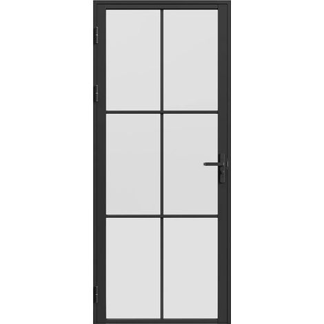 Bloc porte réversible en aluminium et verre dépoli - H204 x L93 cm - Noir - SEROTO