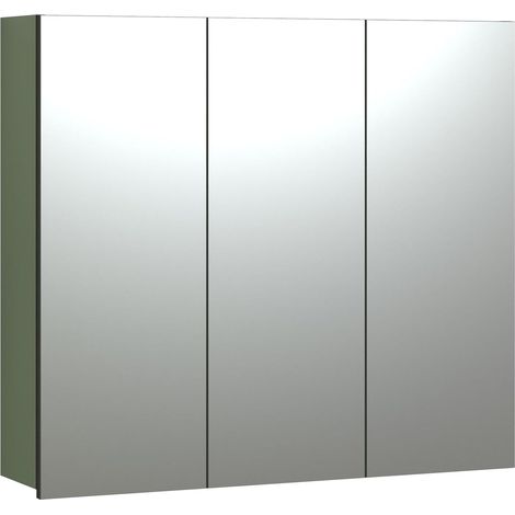 Armoire à Miroir - Vert - Aspect rainuré - 9 Compartiments + 6 étagères - (l x H x P) 90 x 80 x 20 cm - Porte Centrale à Monter à Gauche et à Droite (1/5)
