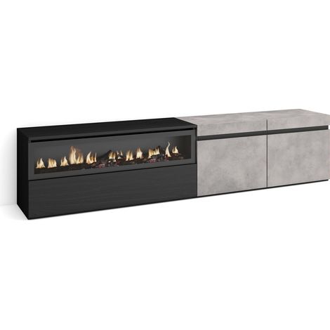 Skraut Home - Mueble TV, Televisión, Muebles de salón, almacenaje, 200x45x35cm, Para TV hasta 80", Chimenea eléctrica, Estilo Moderno, Gris Cemento (1/5)