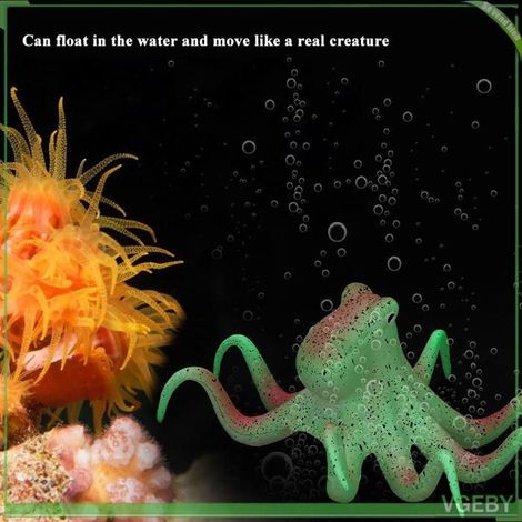 Décoration d'aquarium - FAFEICY - Poulpe silicone - Fluorescent vert - H 4,5 cm - Ventouse Ø 2,5 cm (1/5)