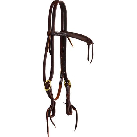 taglia unica, marrone dark oil: Testiera western in cuoio 5/8" per cavalli con nodo sul frontalino dritto