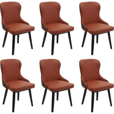 [NON UTILIZZATO] Set 6x sedie poltroncine sala pranzo HHG-713 86x53x53cm legno tessuto arancione e marrone