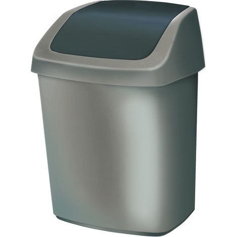 Poubelle 10L - Couvercle basculant - Pour Cuisine, Bureau, Salle de Bain - 24,6 x 19,8 x 37,3 cm - Gris (1/2)