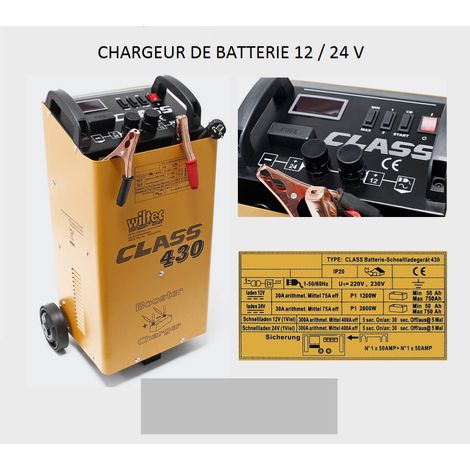 Chargeur de batterie 12V/24V – Booster 430 avec écran digital – Charge rapide jusqu'à 400A – Pour véhicules jusqu'à 750Ah
