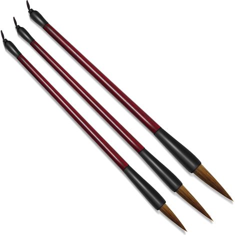 Pinceau Calligraphie - Lot de 3 - Poils de Belette et Résine - 3 Tailles - Pour Peinture Encre et Sumi - Manche 23 cm (1/5)