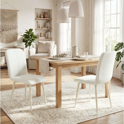 Set di 2 sedie da pranzo 42x57x85 cm in poliestere color crema, gambe in metallo - CHICFURN (1/5)