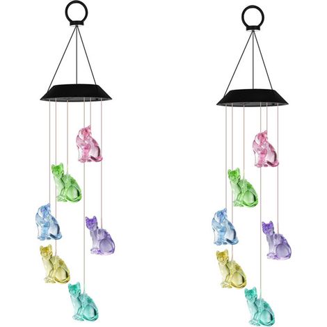 2 carillons éoliens solaires en forme de chat, cadeaux commémoratifs pour l'extérieur et le jardin
