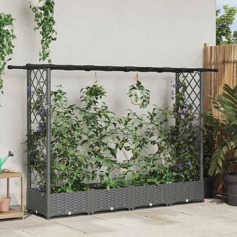 Teenpull – Hochbeet mit Rankgitter und Dach Hellgrau 203 x 40 x 121 cm PP (1/5)