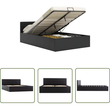 The Living Store Stauraumbett Hydraulisch Schwarz Kunstleder 140×200 cm - Bettgestell - Hydraulisches Bett - Stauraumbett - Kunstlederbett - Boxspringbettwagen (1/5)
