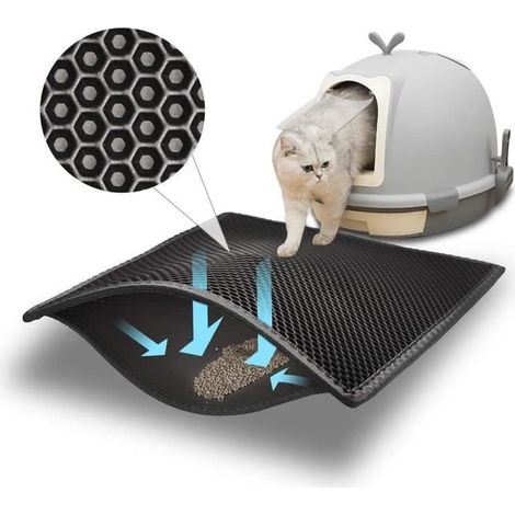KLVGTIFS PU - Tapis Litière Chat Bac à Litière pour Chats, Imperméable Non Toxique EVA,Double Couche en Nid d'abeille Design (4660 cm, Noir) (1/4)